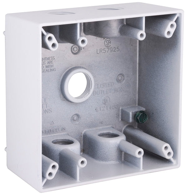 Hubbell-Raco 5337-1 Weatherproof Box, 2 Gang, 31 Cu-in X 4-9/16 in L X 4-1/2 in W X 2 in D, White