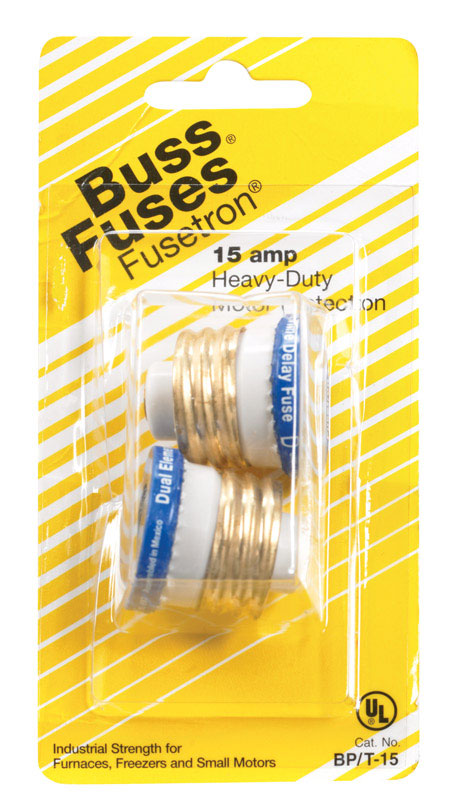 Bussmann BP/T-15 15 Amp Type T Time-Delay Dual-Element Edison Base Plug Fuse, 125V Ul Listed Carded,Pack of 2