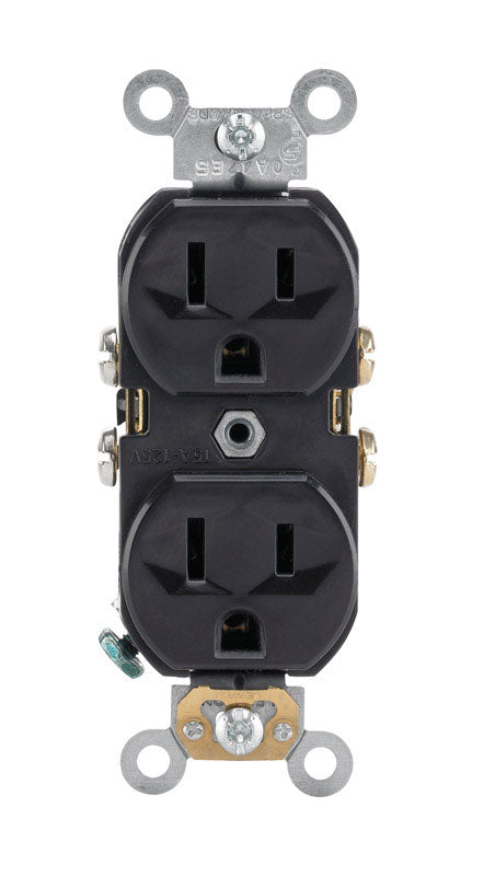Leviton BR15-E 15-Amp, 125-Volt, Narrow Body Duplex Receptacle, Straight Blade, Commercial Grade, Self Grounding, Black 0BR15-00E