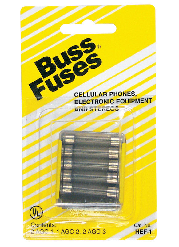 Bussmann HEF-1 Mobile Phone, Electronic Equipment and Stereos Fuse Assortment: 2 Ea. AGC-1, 1 Ea. AGC-2 and 2 Ea. AGC-3, 5-Pack