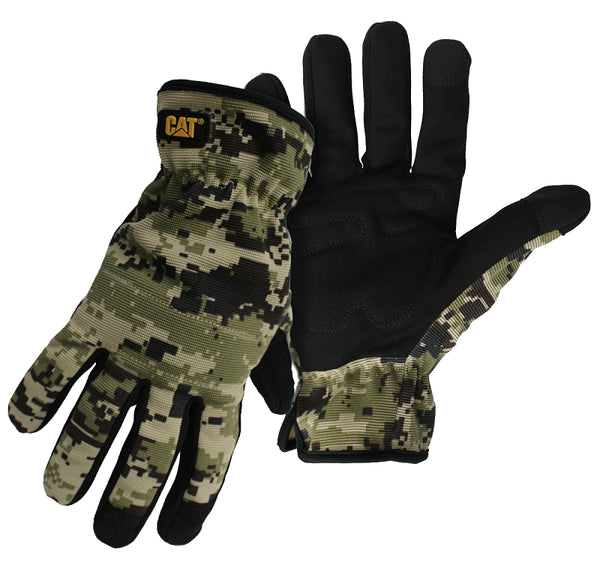 CAT CAT012270 Touchscreen Compatible Padded Palm Gloves - Medium, Spandex Back Gloves w/Digital Camo Design, Padded Knuckle, Shirred Elastic Wrist CAT012270M