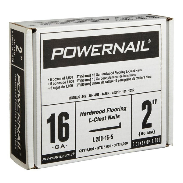 Powernail L200165 16 Gauge 2 Inch Length L-Cleat Nail for Hardwood Flooring (1 case of 5-1000ct Boxes)