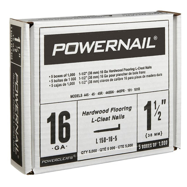 Powernail L150165 16 Gauge 1-1/2 Inch Length L-Cleat Nail for Hardwood Flooring (1 case of 5-1000ct boxes)