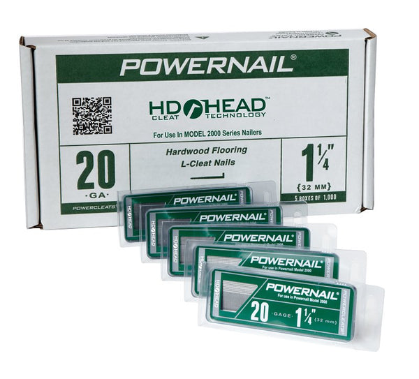 Powernail L125205 20 Gauge 1-1/4 Inch Length HD L-Cleat Nail for Hardwood & Engineered Flooring (Case of 5x-1000ct boxes) (5-Pack)