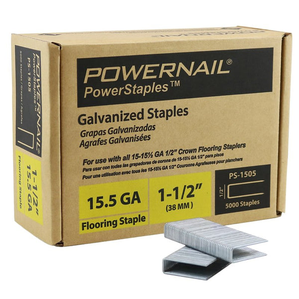 Powernail PS1505 15.5 Gauge 1-1/2 Inch Length 1/2 Inch Crown Hardwood Flooring Collated Galvanized Staples (Box of 5000)