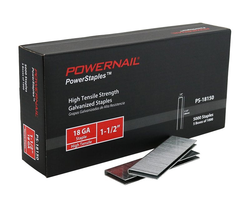 POWERNAIL, 1-1/2in. Leg, 18ga Staple, 1/4in. Crown 1 Case 30,000ct, Fastener Size 1.2 in, Nail Gun Angle 0 °, Model# PS18150.PWR (6-Pack)