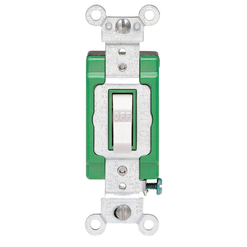 Leviton 3032-2W 30 Amp, 120/277 Volt, Toggle Double-Pole AC Quiet Switch, Extra Heavy Duty Spec Grade, Self Grounding, Back and Side Wired, White