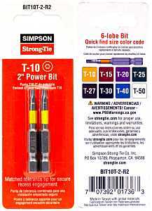 Simpson Strong-Tie BIT10T-2-R2 T10 6-Lobe-Drive 2-in. Power Bit (2-Qty)