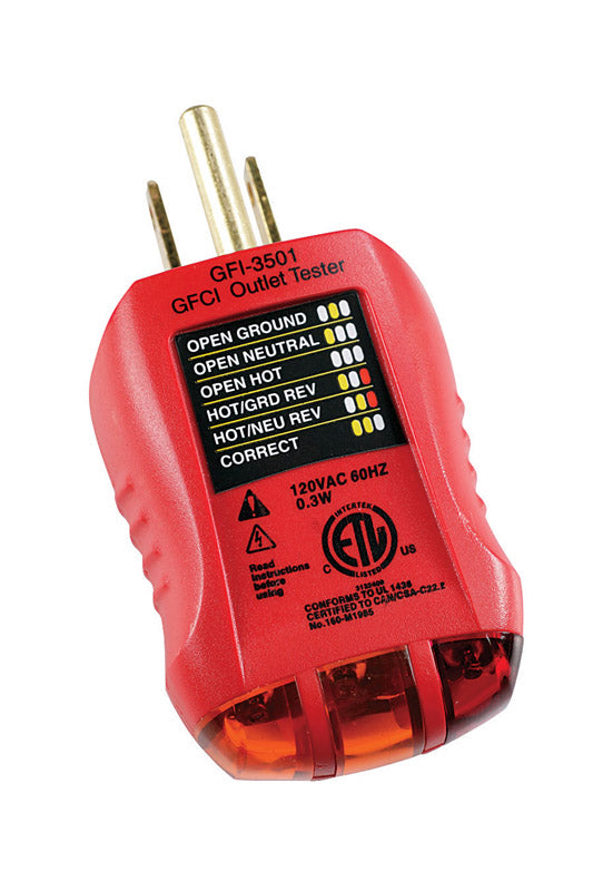 Gardner Bender GFI-3501 Ground Fault Receptacle Tester & Circuit Analyzer, 110-125V AC, for GFCI / Standard / Extension Cords & More, 7 Visual LED Tests