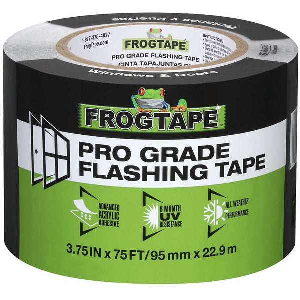 FrogTape Pro Grade Flashing Tape for Windows & Doors - All Weather & UV Resistant Flashing Tape with Advanced Acrylic Adhesive - 10 mils - 3.75 Inch Width - 75 Foot Roll - Black 105724