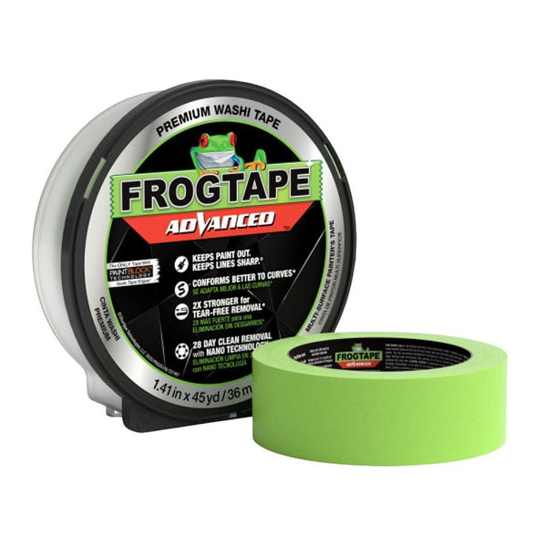 FrogTape Advanced Painters Tape, 1.5 Inch Wide (1.41-Inch x 45-Yard) Multi-Surface Tape with PAINTBLOCK, Conforms Around Curves & Contours, Tear-Free Removability, 1 Roll, Green 105891