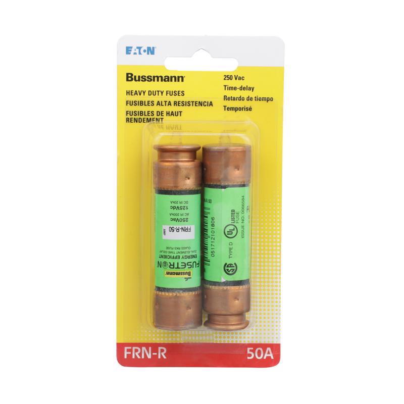 Bussmann BP/FRN-R-50 50 Amp Fusetron Dual Element Time-Delay Current Limiting Class RK5 Fuse, 250V Carded UL Listed, 2-Pack