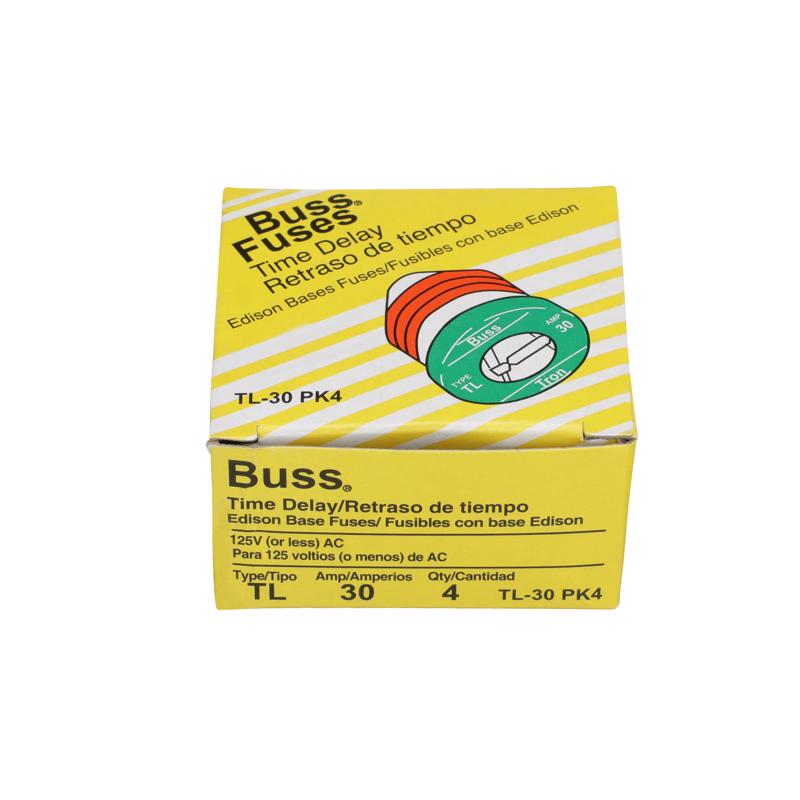 Bussmann TL-30PK4 30 Amp Time Delay, Loaded Link Edison Base Plug Fuse, 125V UL Listed, 4-Pack