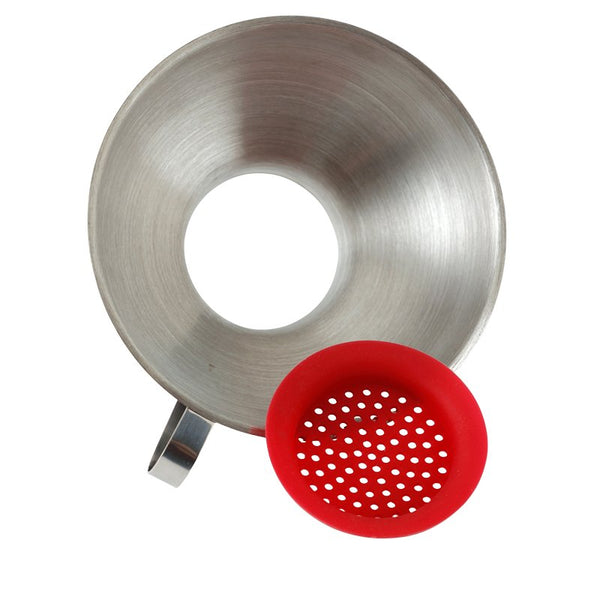 Norpro Stainless Steel Wide Mouth Funnel with Silicone Strainer 241