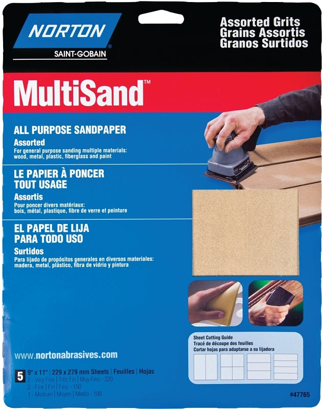Norton 7660747735 General Purpose MultiSand Sheet, 11 in x 9 in, 100 Grit
