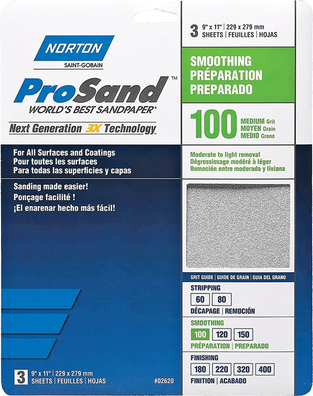 Norton Co. 2620 3X Handy Aluminum-Oxide 100 Grit Sandpaper, 9&quot x 11&quot