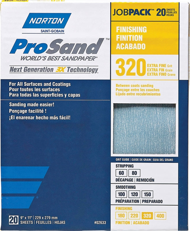 Norton ProSand Premium Job Pack Abrasive Sheet, Next Generation of 3X Technology, Fiber Backing, Aluminum Oxide, Grit P320 20 Sheets