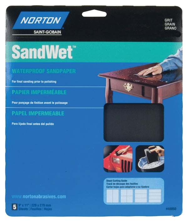 Norton 48080 9" X 11" 320 Grit Wet Sandpaper Sheets 5 Count
