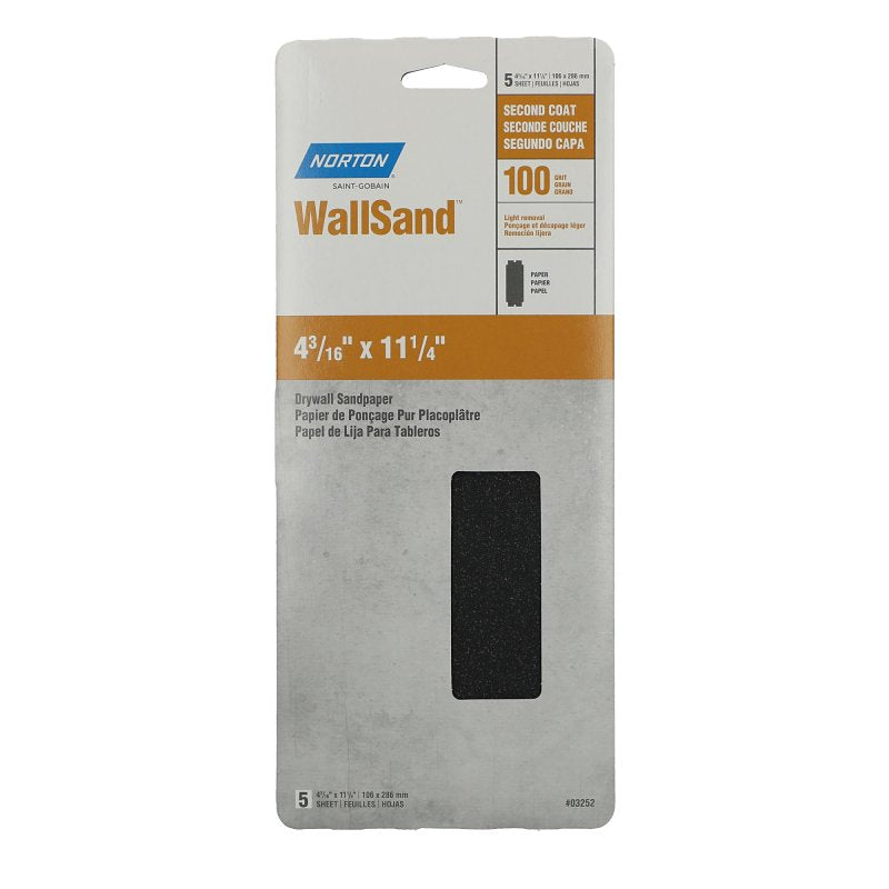 Norton WallSand 11-1/4 in. L x 4-3/16 in. W 100 Grit Medium Silicon Carbide Drywall Sanding Sheet