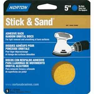 Norton Abrasives - St. Gobain 5" No Hole Stick & Sand Disc, 40 Grit, 4pk 48908
