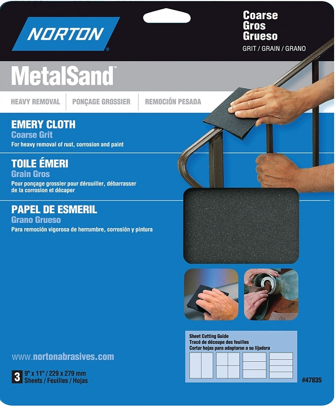Norton 47835 K622 Metal Sand Sheet, 11 in X 9 in, 100 Grit, 9&quot quot