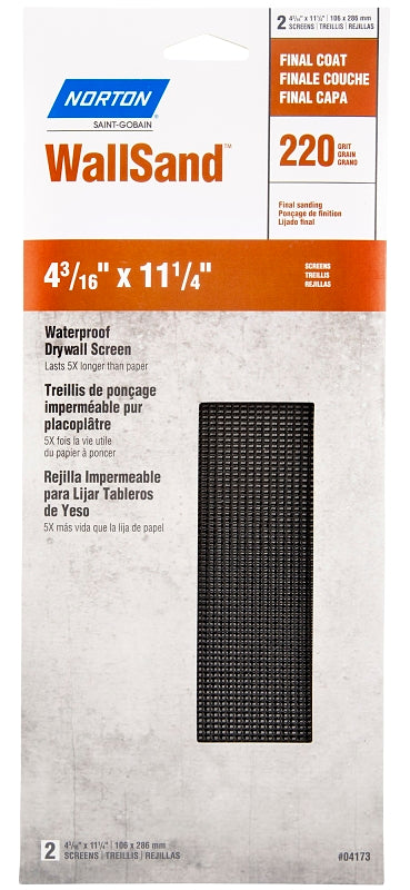 Norton 04173 Wallsand 220 Grit Die-Cut Drywall Screen Sanding Sheet, 4-3/16-Inch Wide x 11-Inch Long, 2-Pack