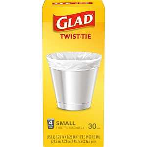 Glad Trash Bags, Small Garbage Bags - 4 Gallon White Trash Bag - 30 Count