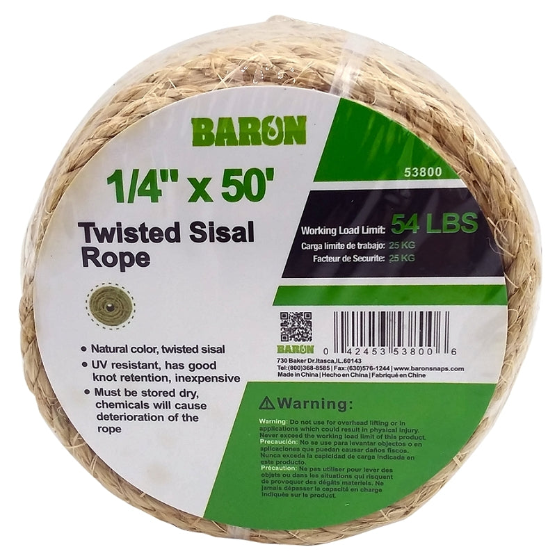 BARON MFG Rope SISAL Twisted 1/4INX50FT 53800