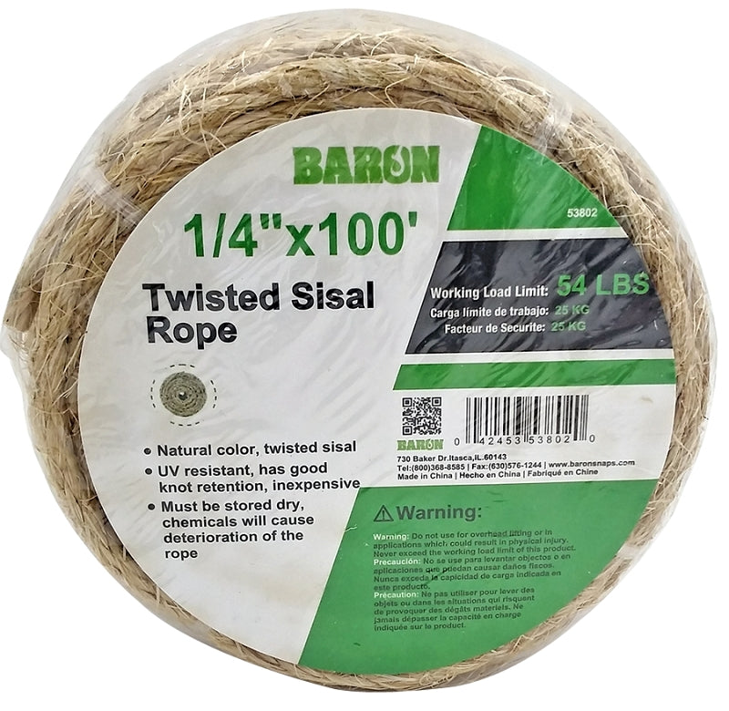 BARON MFG Rope SISAL Twisted 1/4INX100FT 53802