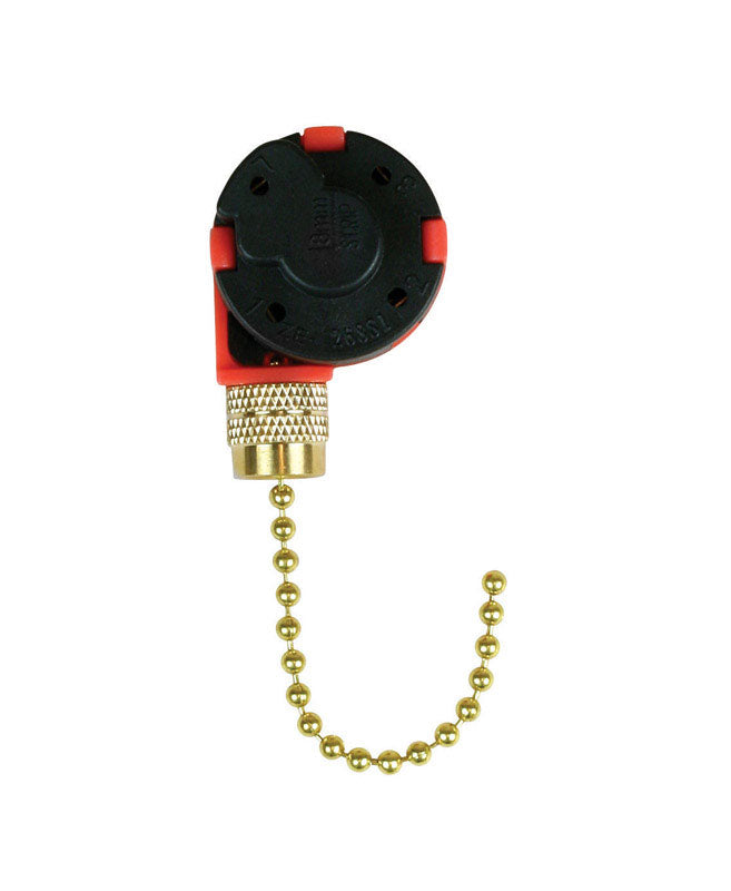 Jandorf 60303 Fan Pull Chain Switch 3-Speed 4 Push-in Connections Brass Chain