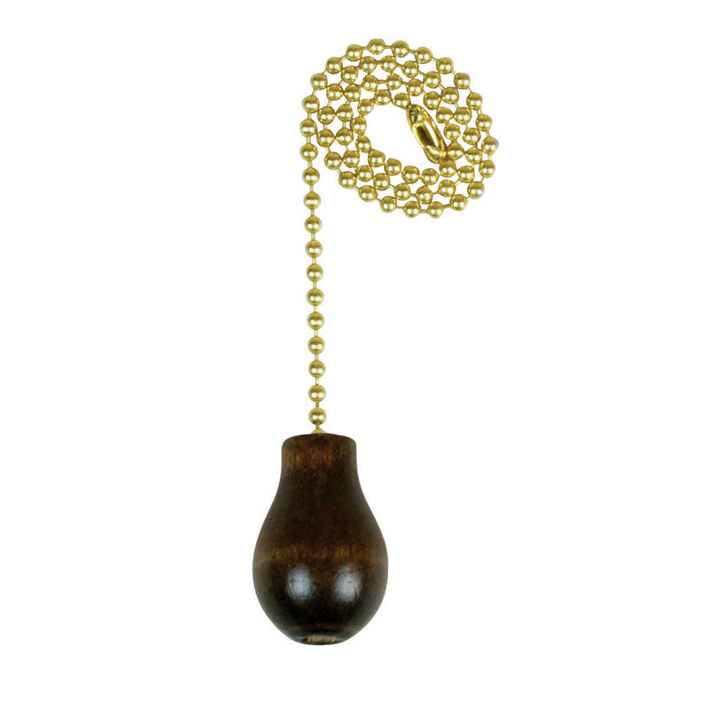 Jandorf 60318 Pull Chain with Walnut Wooden Knob, 12" Long Solid Brass Beaded Chain
