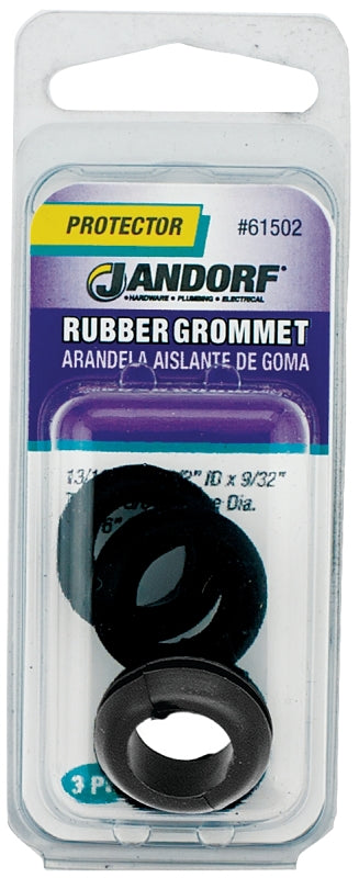 JANDORF SPECIALTY HARDWARE 61502 Grommet, 1/2 In Id X 13/16 In Od X 9/32 In T, Rubber, Black