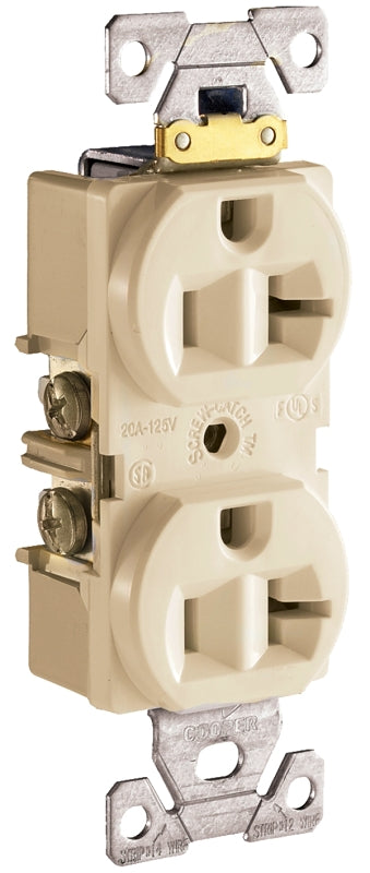 EATON CR20V-SP-L Arrow Hart Cr20V Grounded Duplex Receptacle, 125 V, 20 A, 2 Pole, 3 Wire, Ivory