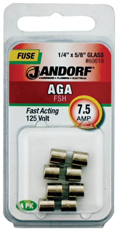 Jandorf Fuse, Fast Acting, Glass, AGA, 7.5A, Individual, Robust Safety for Electrical Circuits 60619