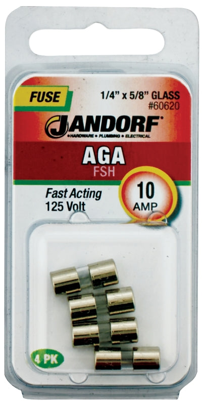 Jandorf Fuse, Fast Acting, Glass, AGA, 10A, Individual, Efficient Circuit Protection 60620
