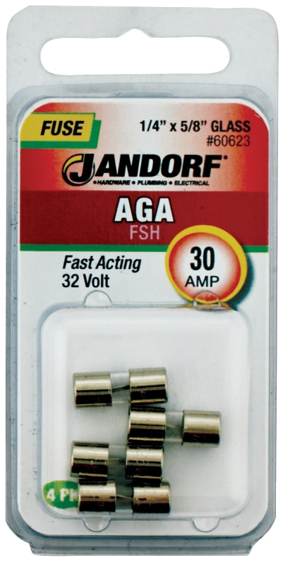 Jandorf Fuse, Fast Acting, Glass, AGA, 30A, Individual, High Capacity for Heavy-Duty Applications 60623