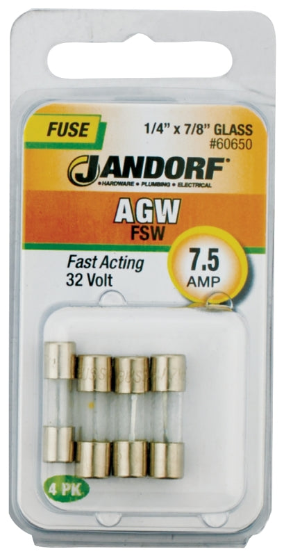 Jandorf Fuse, Fast Acting, Glass, AGW, 7.5A, Individual, Optimal Safety for Electrical Use 60650