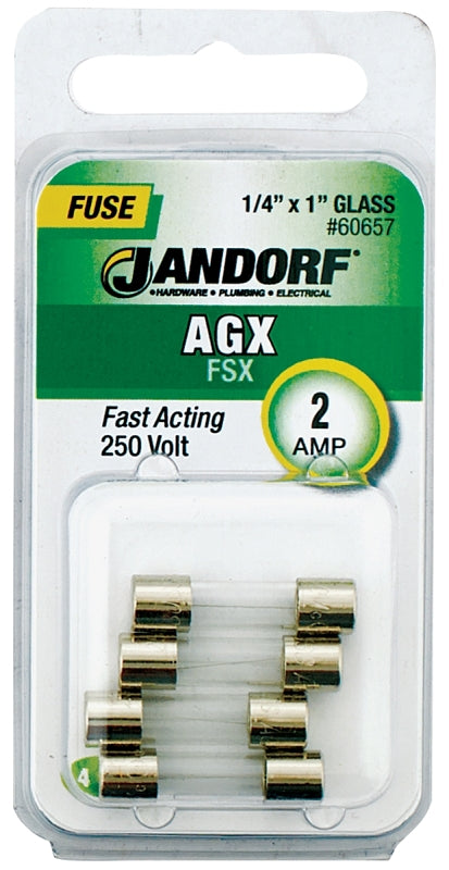 Jandorf Fuse, Fast Acting, Glass, AGX, 2A, Individual, Effective Circuit Safety 60657