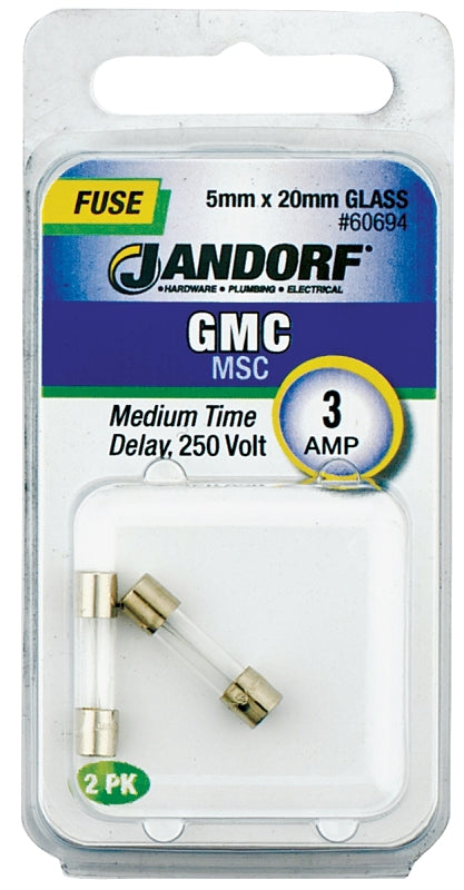 Jandorf Fuse, Time Delay, Glass, GMC, 3A, Individual, Effective Circuit Control 60694