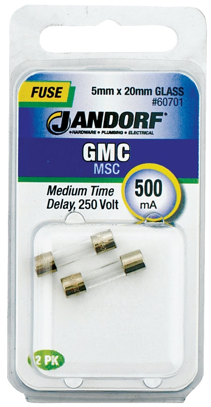 JANDORF SPECIALTY HARDWARE 60701 Fuse Gmc 500 Ma Medium Time Delay Glass 250 Volt Size 5Mm X 20Mm