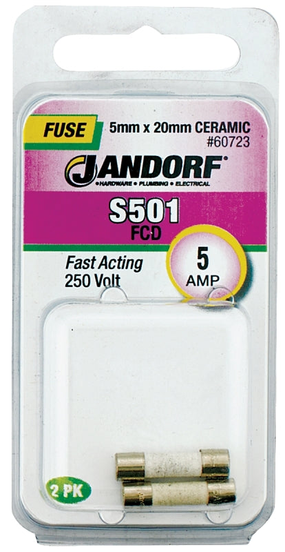 Jandorf Fuse, Fast Acting, Ceramic, S501, 5A, Pack of 2, Durable Protection for Electrical Systems 60723
