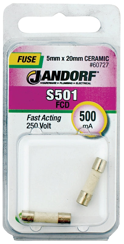 Jandorf 60727 Fuse S501 500MA Fast Electrical Component, Clear
