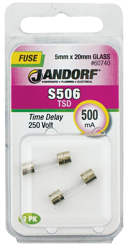 Jandorf Fuse, Time Delay, Glass, S506, 500mA, Individual, Efficient Circuit Control 60740