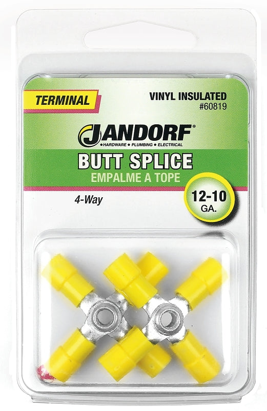 JANDORF SPECIALTY HARDWARE 60819 4-Way Butt Splice Terminal, 12-10 Awg, Insulated, Tin Plated Copper