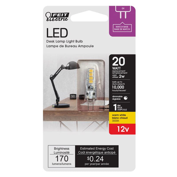Feit Electric Bp20g4/830/led G4 Led Bulb, 2 Watts, 12 Volts