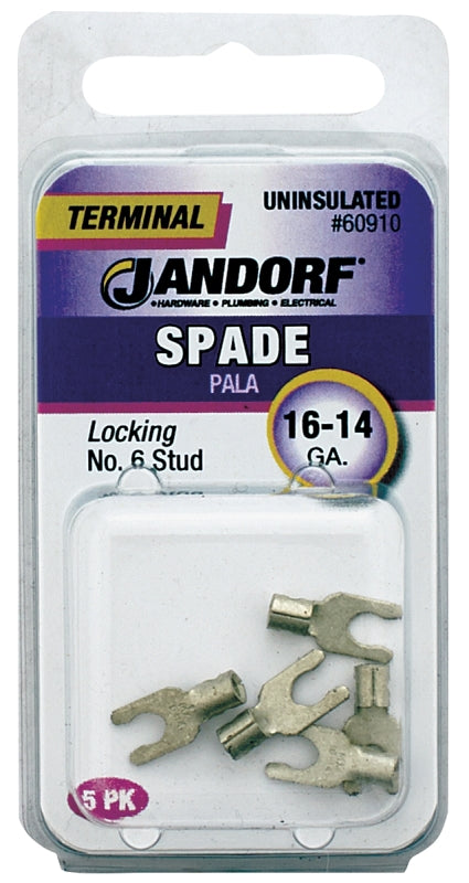 Jandorf Terminal, Spade-Lock, 16-14 Gauge, Uninsulated, #6: Durable Design for Efficient Electrical Connections 60910