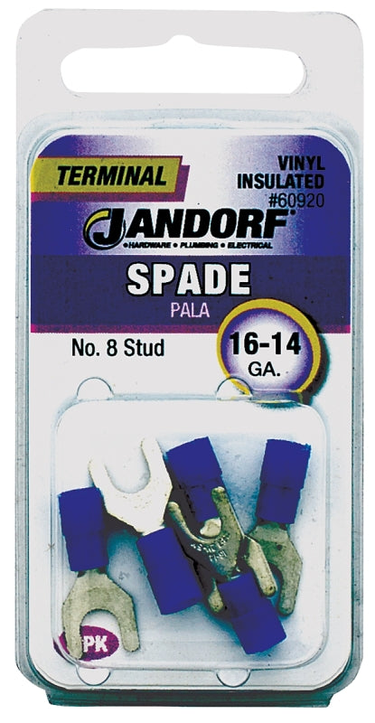 JANDORF SPECIALTY HARDWARE 60920 Spade Terminal, 16-14 Awg, 600 V, Insulated, Tin Plated Copper, Blue