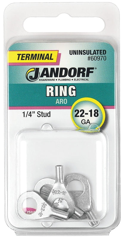 JANDORF SPECIALTY HARDWARE 60970 Ring Terminal, 22-18 Awg, Non-Insulated, Tin Plated Copper