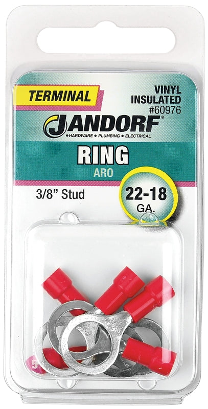 JANDORF SPECIALTY HARDWARE 60976 Red Ring Terminal, 22-18 AWG, Insulated, Tin Plated Copper
