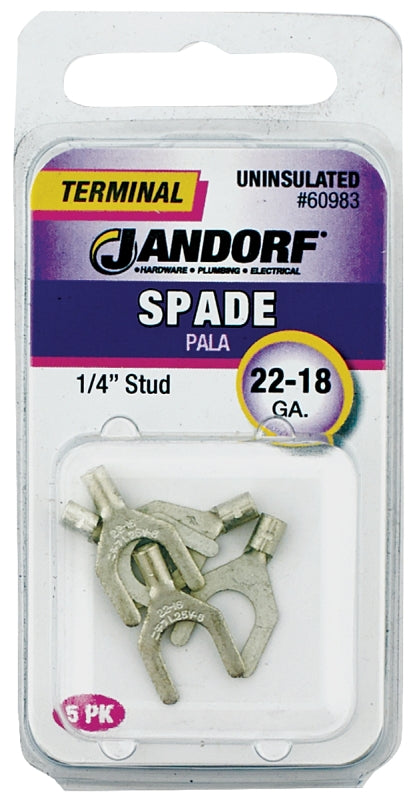 JANDORF SPECIALTY HARDWARE 60983 Spade Terminal, 22-18 Awg, 600 V, Non-Insulated, Tin Plated Copper